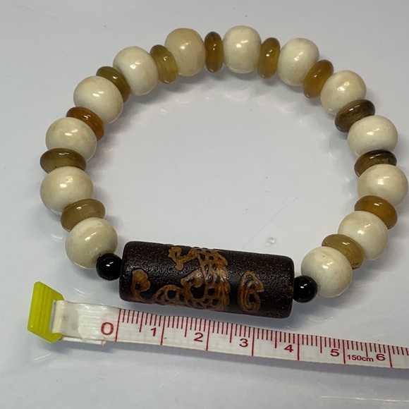 YAK HORN AND BONE + TIBETAN TUBE STONES NATURAL BRACELET size 7” - Picture 5 of 6
